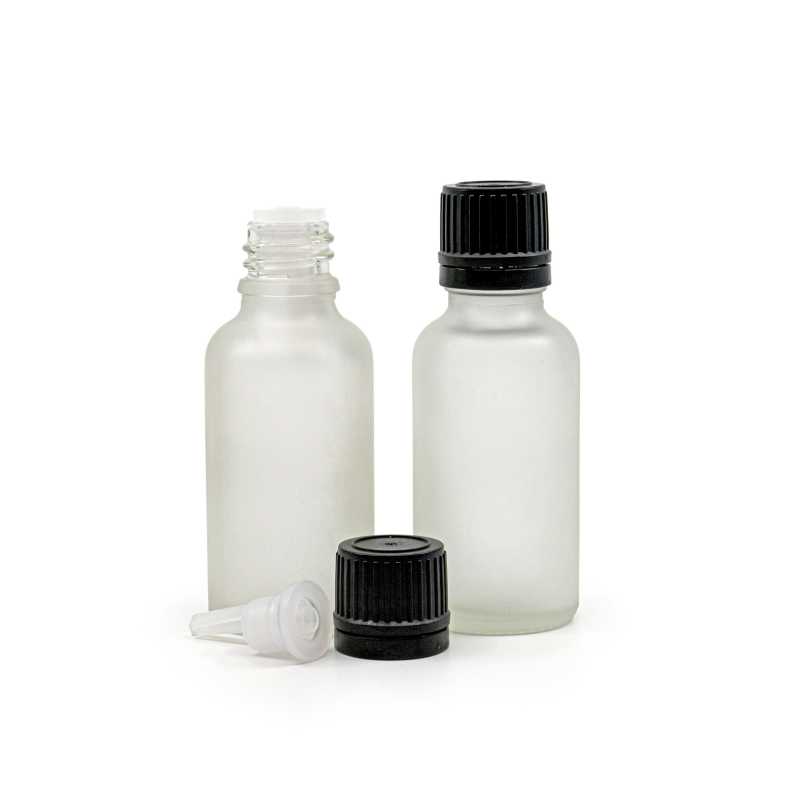 Clear Frosted Glass Bottle, Black Cap & Dropper 30 ml