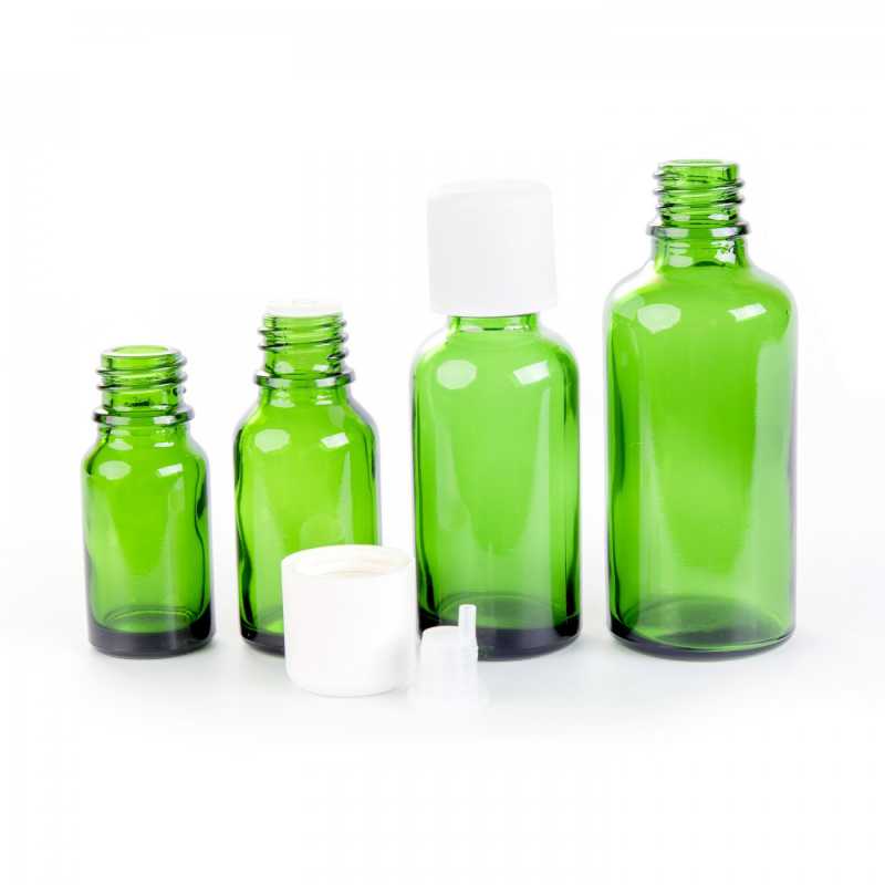 Green Glass Bottle, White Safety Cap & Dropper, 100 ml