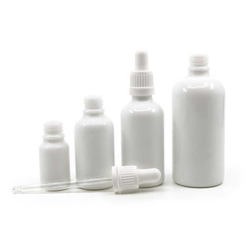 White Glass Bottle, White Tamper Evident Dropper, 10 ml