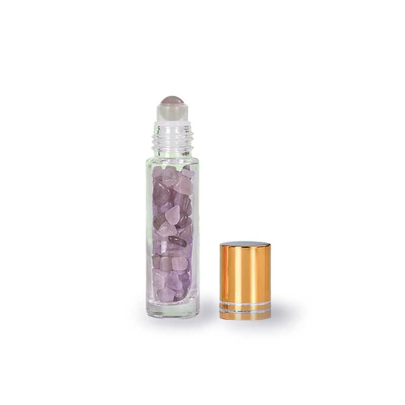 Glass Roll-on With Rose Quartz, Gold Cap, 10 ml