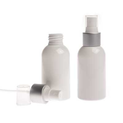 White Plastic Bottle, White Spray with Matte Silver Collar, 150 ml