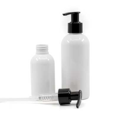 White Plastic Bottle, Black Smooth Pump, 150 ml