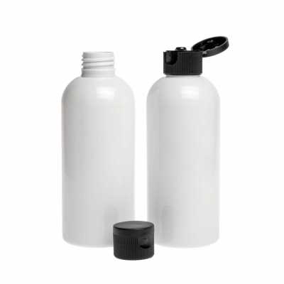 White Plastic Bottle, Black Flip Top, 150 ml