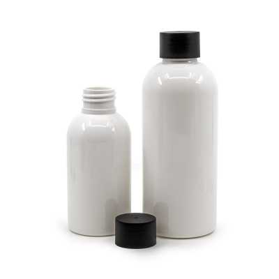 White Plastic Bottle, Black Cap, 150 ml