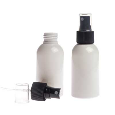 White Plastic Bottle, Black Spray, 150 ml