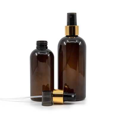 Amber Plastic Bottle, Black Spray With Glossy Gold Collar, 100 ml