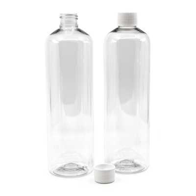 Rounded Clear Plastic Bottle, White Plastic Cap, 500 ml