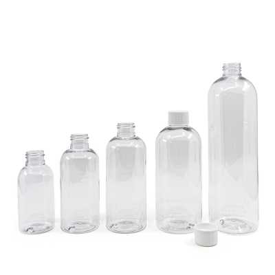 Rounded Clear Plastic Bottle, White Plastic Cap, 100 ml