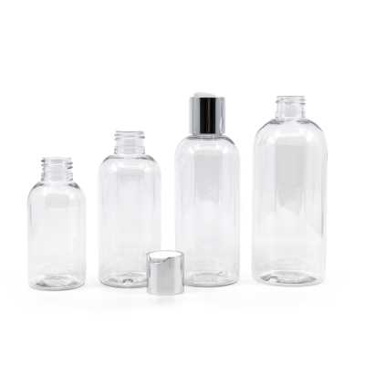 Rounded Clear Plastic Bottle, Silver Disc Top, 200 ml