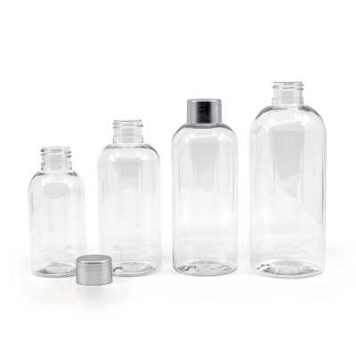 Rounded Clear Plastic Bottle, Silver Cap, 200 ml