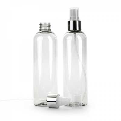 Recycled Plastic Bottle, White Spray With Glossy Silver Collar, 250 ml