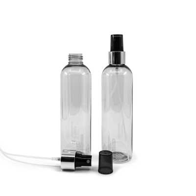 Recycled Plastic Bottle, Black Spray with Glossy Silver Collar, 250 ml