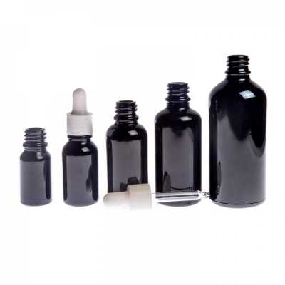 Gloss Black Glass Bottle, Glossy White Dropper, 30 ml