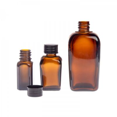 Amber Glass Square Bottle, Black Cap, 90 ml