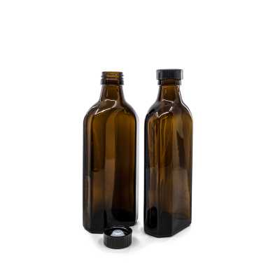 Amber Medicine Glass Bottle, Rectangular, PP28, Bakelite Black Cap, 250 ml