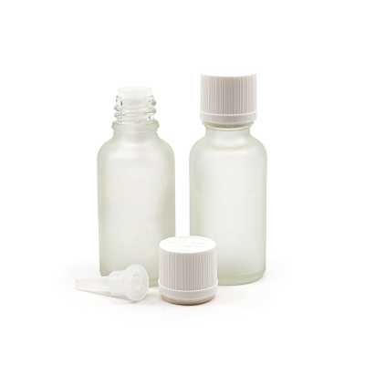 Clear Frosted Glass Bottle, White Tamper Evident Safety Cap & Dropper, 30 ml