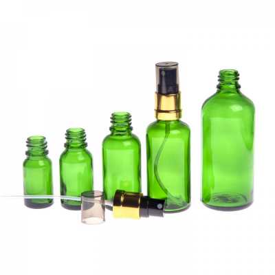 Green Glass Bottle, Glossy Gold Black Spray, Smokey Overcap, 15 ml
